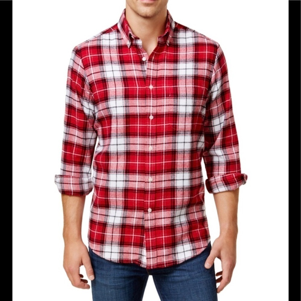 Club Room Men's 100% Cotton Flannel Button Down /Red / Black - LG